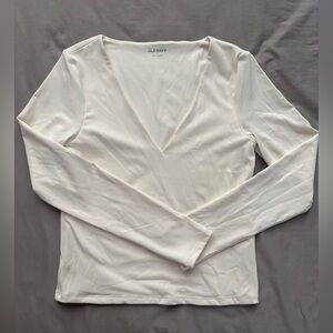 Old Navy Cream V-Neck Long Sleeve Top